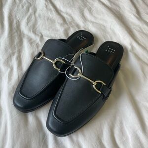 A New Day black mules with gold accent